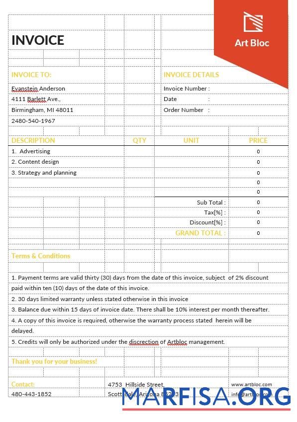 Downloadable Art Director Invoice Template